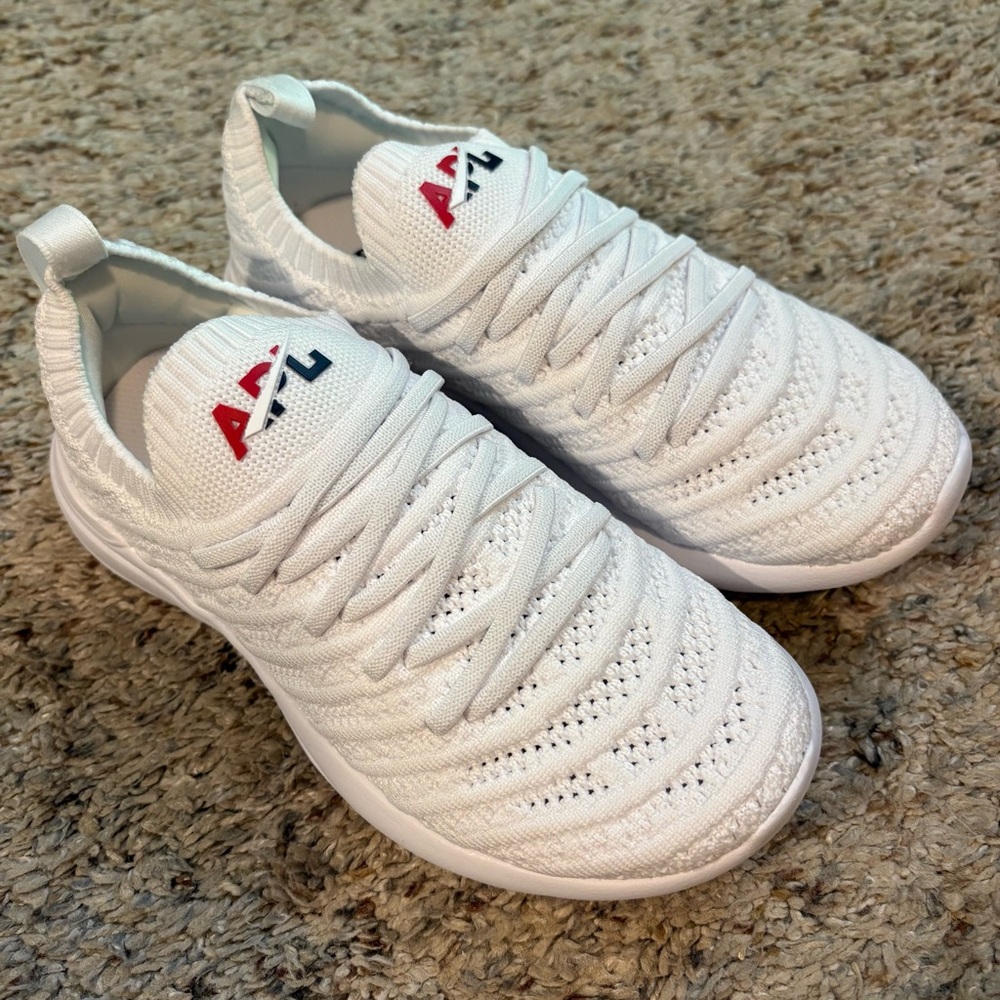 APL Youth White TechLoom Knit Sneakers with Red/Navy Logo NWT